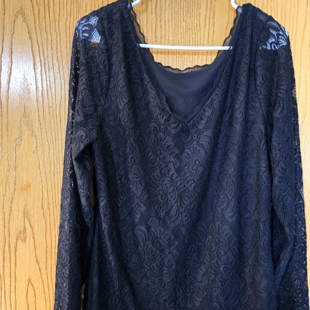 White House Black Market Navy Lace Long Sleeve Top